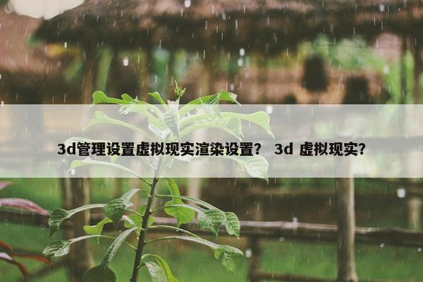3d管理设置虚拟现实渲染设置？ 3d 虚拟现实？