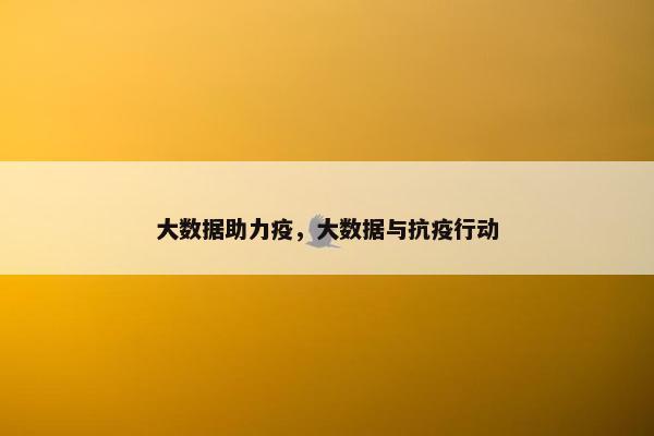 大数据助力疫，大数据与抗疫行动